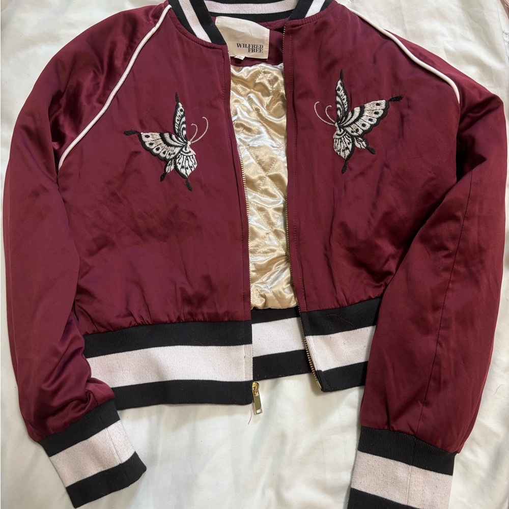 Wilfred Burgundy Bomber Jacket with Butterfly Patches